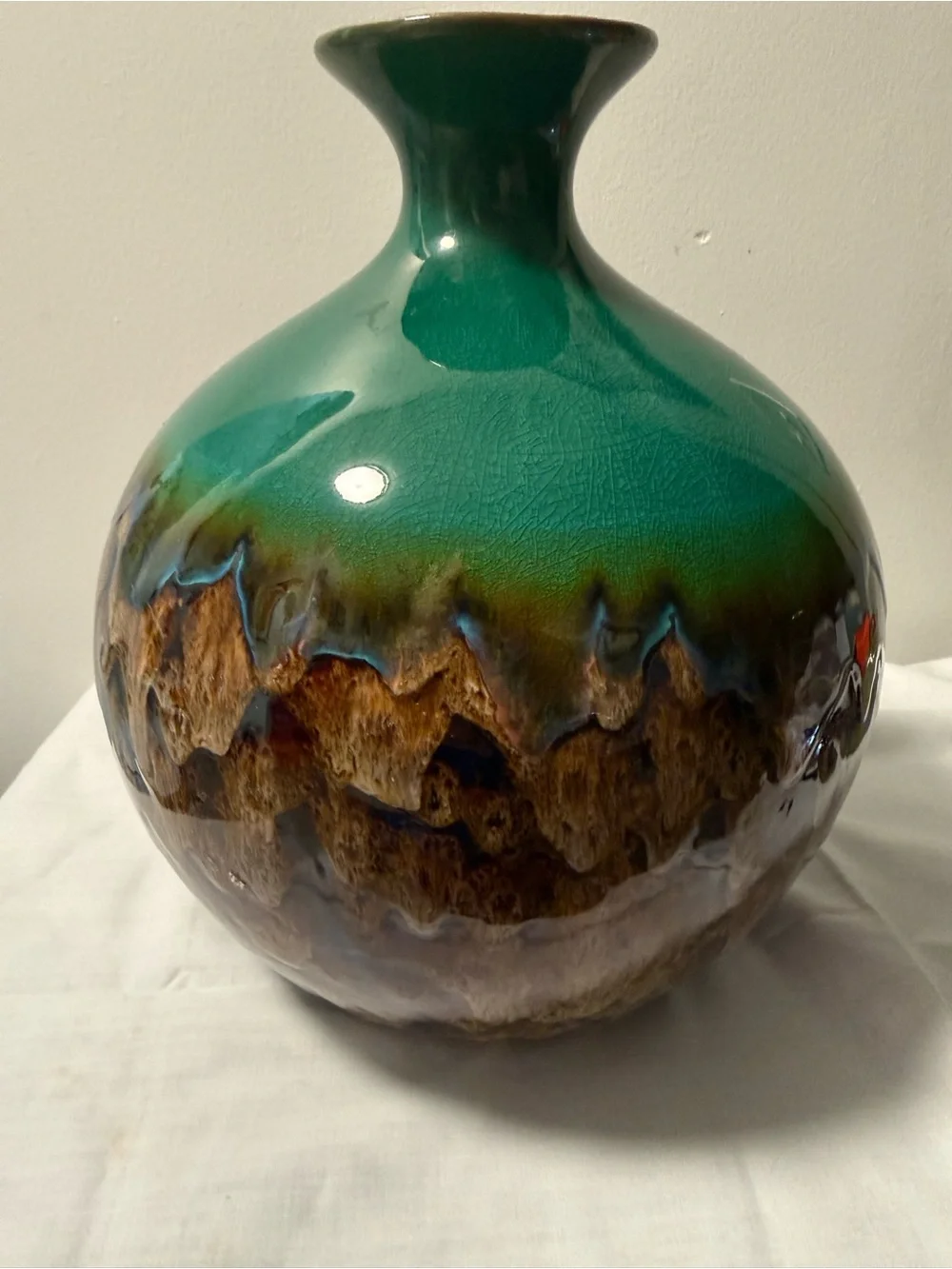 Green and Brown Ceramic Decorative Vase 12”